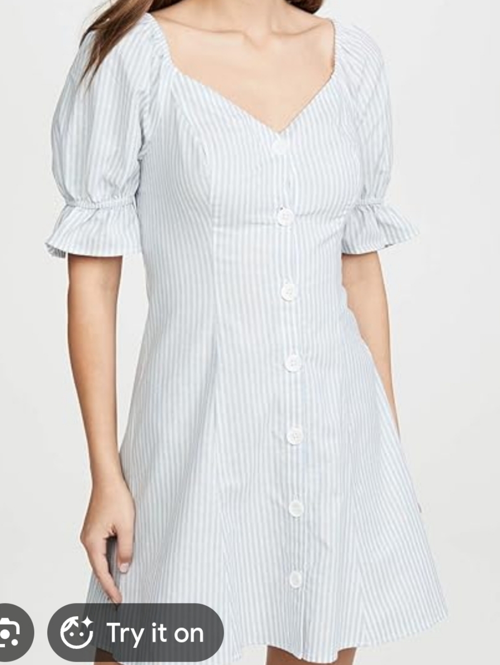 The Fifth Label Pale Blue Stripe Puff-Sleeve Midi Dress